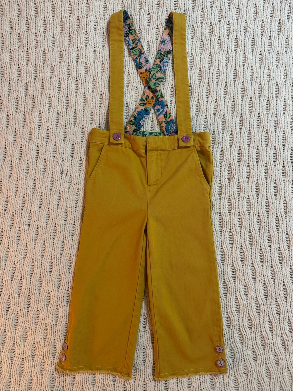 Matilda Jane Mustard Suspender Pants with Floral Cross-Back Straps